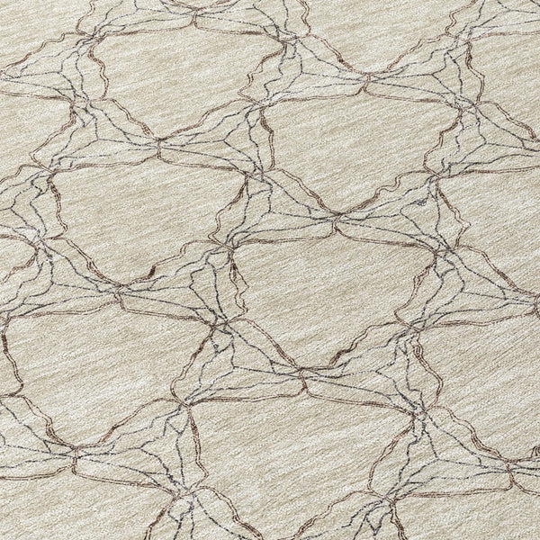 Homeroots 3' X 5' Geometric Washable Area Rug For Indoor & Outdoor Spaces - Durable & Stylish Design Beige Polyester 613538