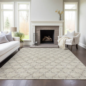 Homeroots 3' X 5' Geometric Washable Area Rug For Indoor & Outdoor Spaces - Durable & Stylish Design Beige Polyester 613539
