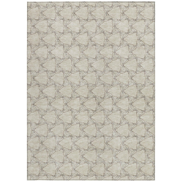 Homeroots 3' X 5' Geometric Washable Area Rug For Indoor & Outdoor Spaces - Durable & Stylish Design Beige Polyester 613541