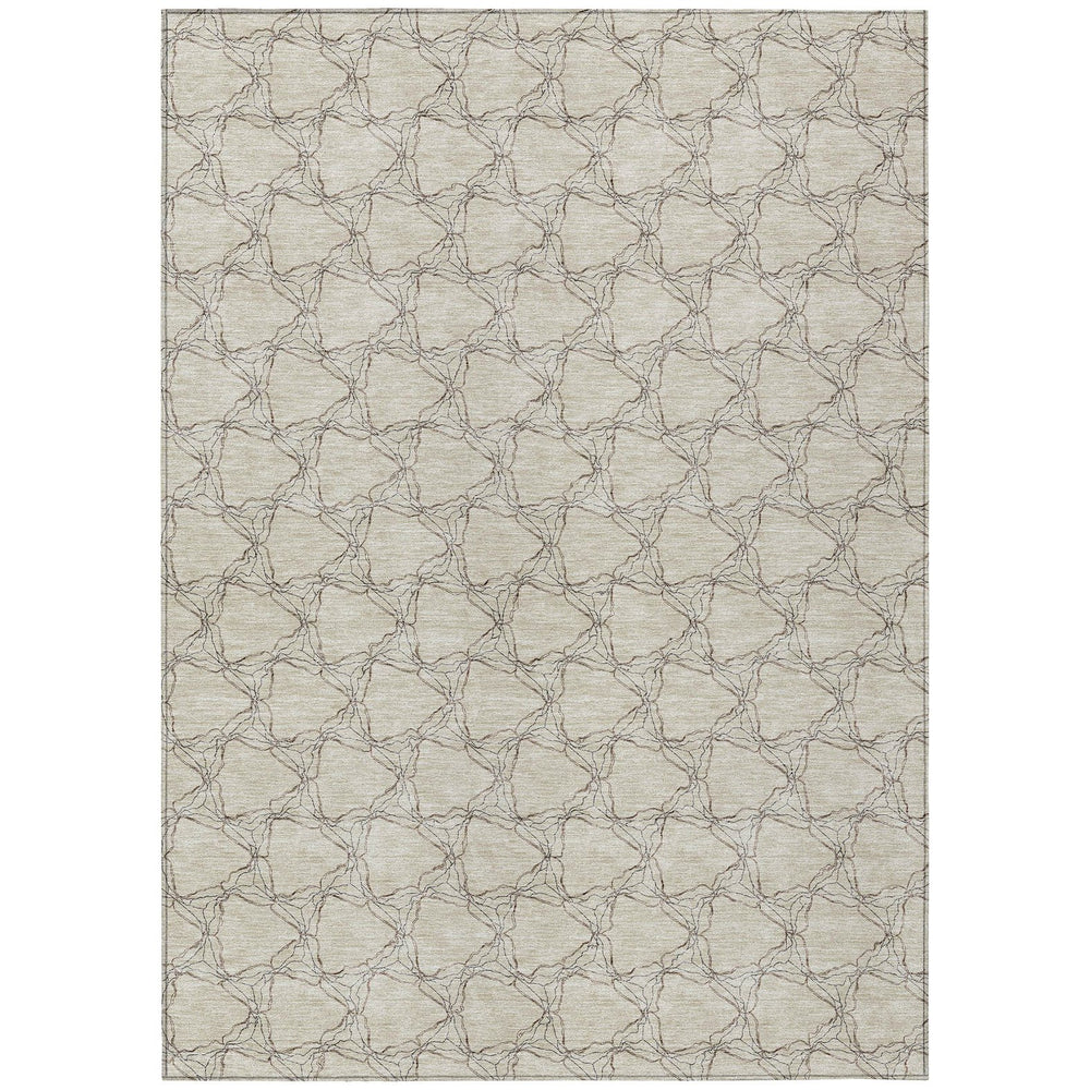 Homeroots 3' X 5' Geometric Washable Area Rug For Indoor & Outdoor Spaces - Durable & Stylish Design Beige Polyester 613541