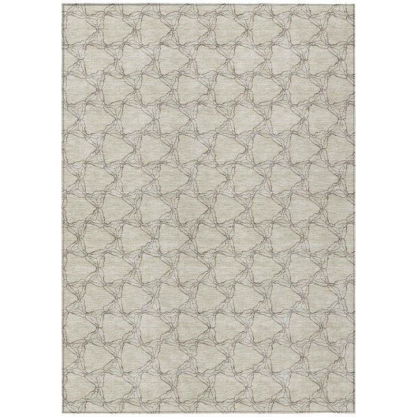 Homeroots 3' X 5' Geometric Washable Area Rug For Indoor & Outdoor Spaces - Durable & Stylish Design Beige Polyester 613541