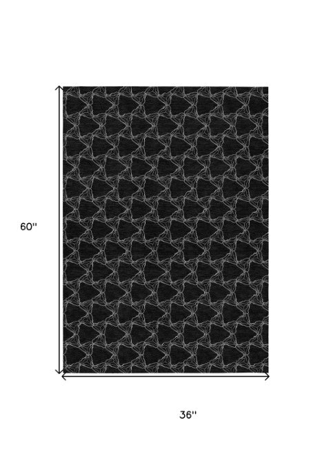 Homeroots 3' X 5' Geometric Washable Area Rug For Indoor & Outdoor Spaces - Durable & Stylish Design Black Polyester 613542