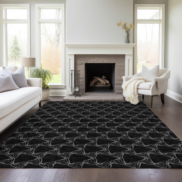 Homeroots 3' X 5' Geometric Washable Area Rug For Indoor & Outdoor Spaces - Durable & Stylish Design Black Polyester 613542