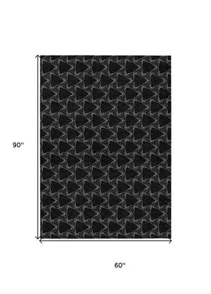 Homeroots 3' X 5' Geometric Washable Area Rug For Indoor & Outdoor Spaces - Durable & Stylish Design Black Polyester 613543