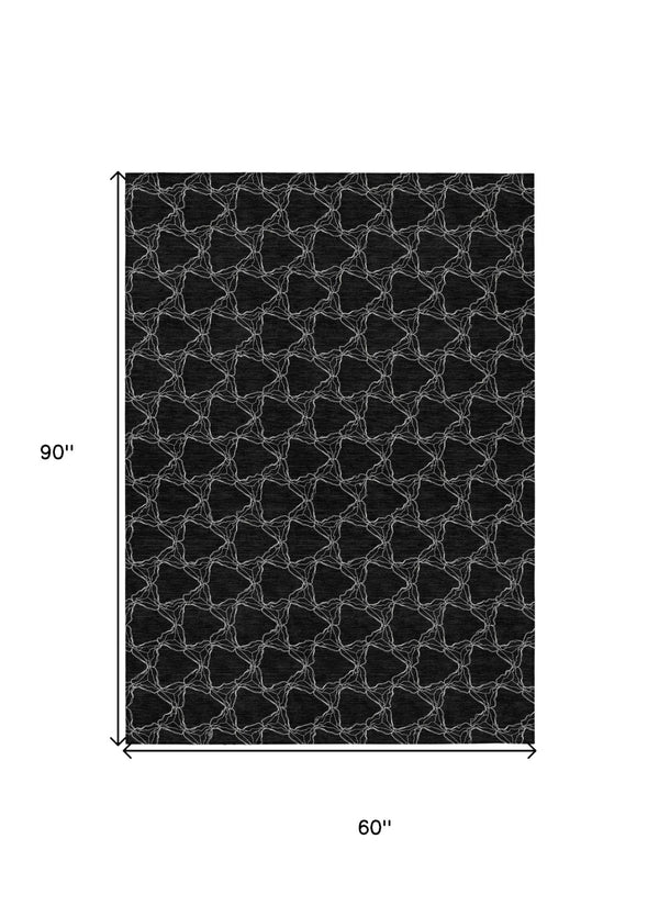 Homeroots 3' X 5' Geometric Washable Area Rug For Indoor & Outdoor Spaces - Durable & Stylish Design Black Polyester 613543