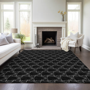 Homeroots 3' X 5' Geometric Washable Area Rug For Indoor & Outdoor Spaces - Durable & Stylish Design Black Polyester 613543