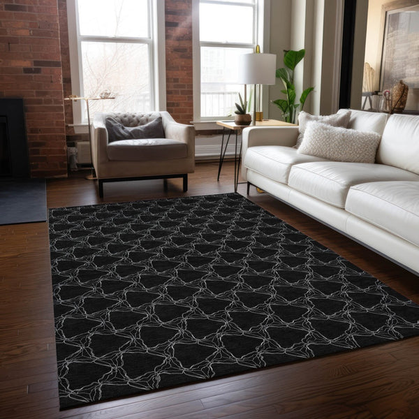 Homeroots 3' X 5' Geometric Washable Area Rug For Indoor & Outdoor Spaces - Durable & Stylish Design Black Polyester 613545