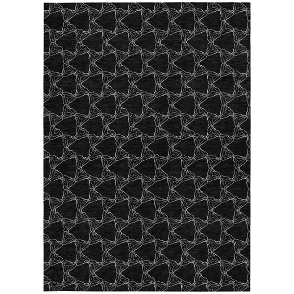 Homeroots 3' X 5' Geometric Washable Area Rug For Indoor & Outdoor Spaces - Durable & Stylish Design Black Polyester 613546