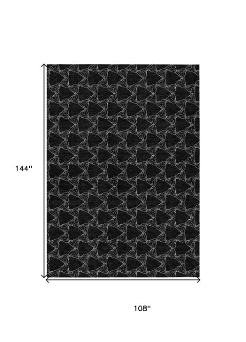 Homeroots 3' X 5' Geometric Washable Area Rug For Indoor & Outdoor Spaces - Durable & Stylish Design Black Polyester 613546
