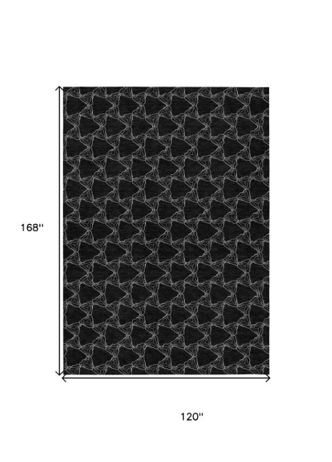 Homeroots 3' X 5' Geometric Washable Area Rug For Indoor & Outdoor Spaces - Durable & Stylish Design Black Polyester 613547