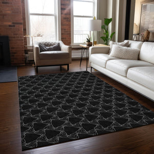 Homeroots 3' X 5' Geometric Washable Area Rug For Indoor & Outdoor Spaces - Durable & Stylish Design Black Polyester 613547