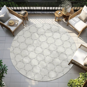 HomeRoots 5' Modern Ivory and Black Geometric Area Rug - Stylish, Washable, Ideal for Indoor and Outdoor Spaces 8' Round 613556