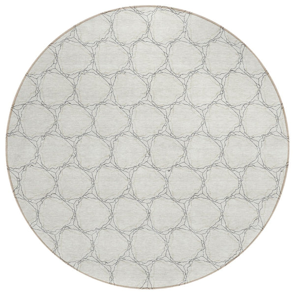 HomeRoots 5' Modern Ivory and Black Geometric Area Rug - Stylish, Washable, Ideal for Indoor and Outdoor Spaces 8' Round 613556