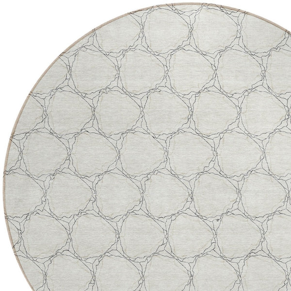 HomeRoots 5' Modern Ivory and Black Geometric Area Rug - Stylish, Washable, Ideal for Indoor and Outdoor Spaces 8' Round 613556