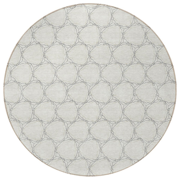 HomeRoots 5' Modern Ivory and Black Geometric Area Rug - Stylish, Washable, Ideal for Indoor and Outdoor Spaces 8' Round 613556