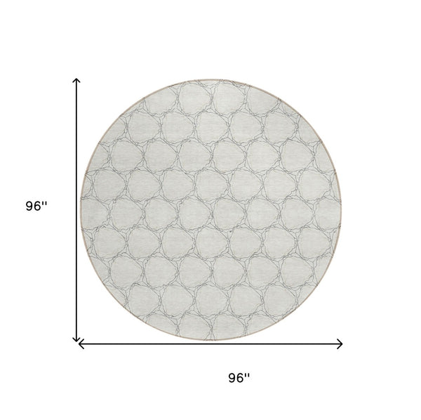 HomeRoots 5' Modern Ivory and Black Geometric Area Rug - Stylish, Washable, Ideal for Indoor and Outdoor Spaces 8' Round 613556