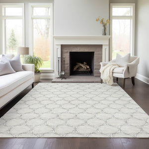 HomeRoots 5' Modern Ivory and Black Geometric Area Rug - Stylish, Washable, Ideal for Indoor and Outdoor Spaces 8' X 10' 613557
