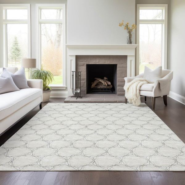 HomeRoots 5' Modern Ivory and Black Geometric Area Rug - Stylish, Washable, Ideal for Indoor and Outdoor Spaces 8' X 10' 613557