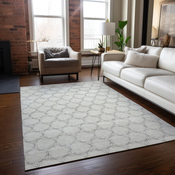 HomeRoots 5' Modern Ivory and Black Geometric Area Rug - Stylish, Washable, Ideal for Indoor and Outdoor Spaces 10' X 14' 613559