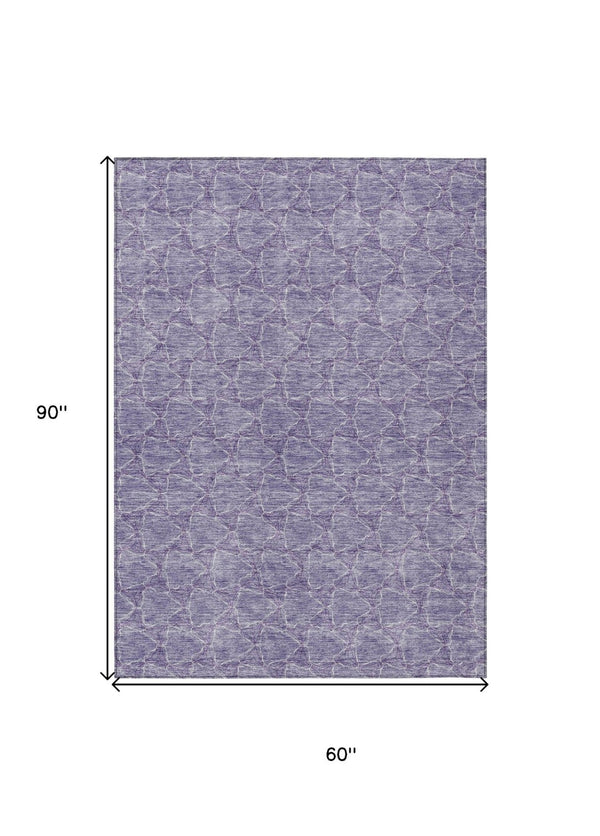 HomeRoots 5' Stylish Lavender and Ivory Geometric Washable Area Rug for Indoors and Outdoors - Durable & Easy Care 5' X 8' 613561