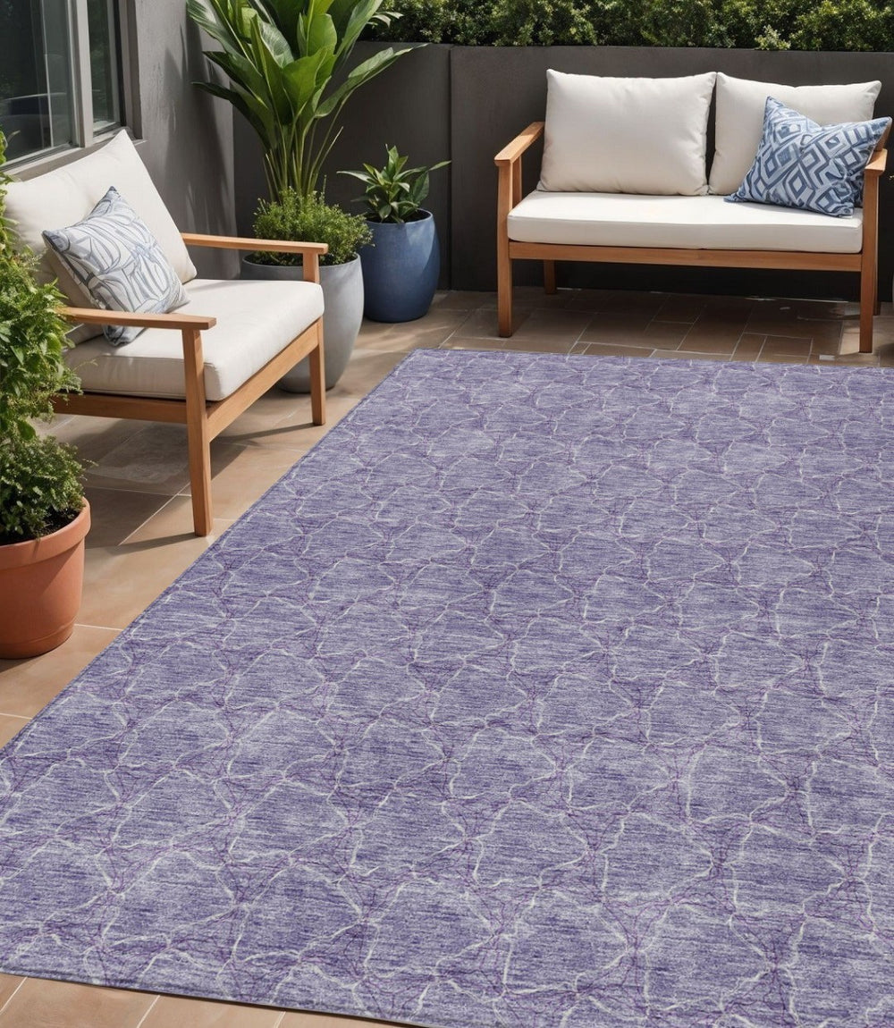 HomeRoots 5' Stylish Lavender and Ivory Geometric Washable Area Rug for Indoors and Outdoors - Durable & Easy Care 5' X 8' 613561
