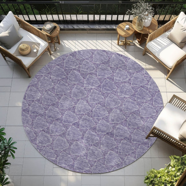 HomeRoots 5' Stylish Lavender and Ivory Geometric Washable Area Rug for Indoors and Outdoors - Durable & Easy Care 8' Round 613562