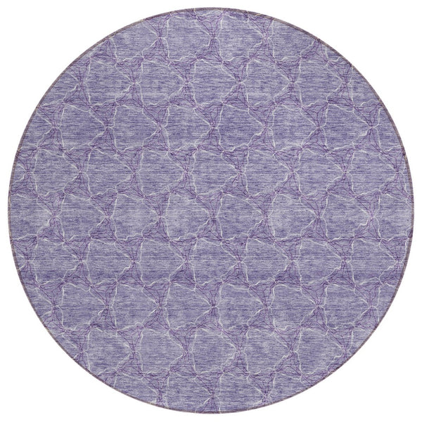 HomeRoots 5' Stylish Lavender and Ivory Geometric Washable Area Rug for Indoors and Outdoors - Durable & Easy Care 8' Round 613562