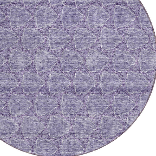 HomeRoots 5' Stylish Lavender and Ivory Geometric Washable Area Rug for Indoors and Outdoors - Durable & Easy Care 8' Round 613562