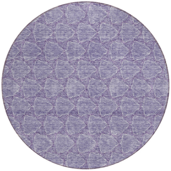 HomeRoots 5' Stylish Lavender and Ivory Geometric Washable Area Rug for Indoors and Outdoors - Durable & Easy Care 8' Round 613562