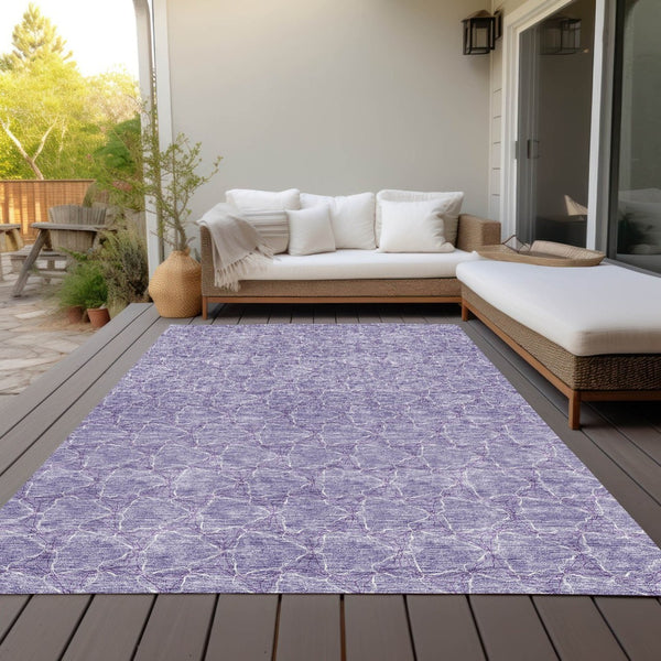 HomeRoots 5' Stylish Lavender and Ivory Geometric Washable Area Rug for Indoors and Outdoors - Durable & Easy Care 9' X 12' 613564