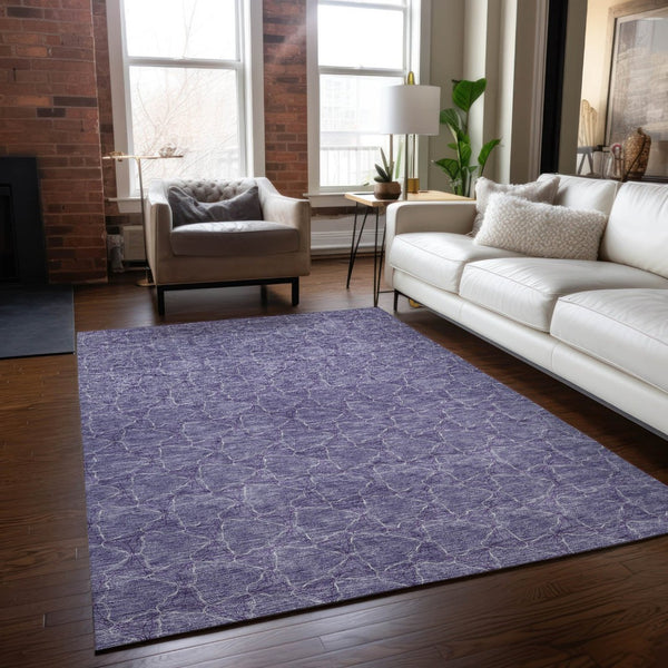 HomeRoots 5' Stylish Lavender and Ivory Geometric Washable Area Rug for Indoors and Outdoors - Durable & Easy Care 9' X 12' 613564