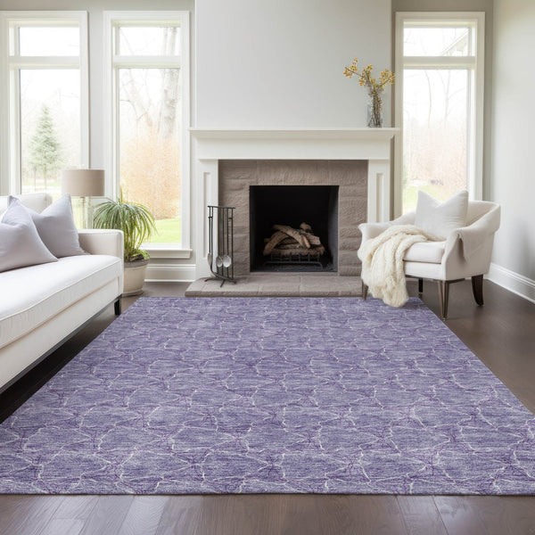 HomeRoots 5' Stylish Lavender and Ivory Geometric Washable Area Rug for Indoors and Outdoors - Durable & Easy Care 9' X 12' 613564