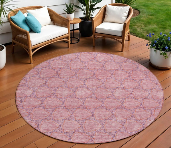 HomeRoots 5' Vibrant Pink and Purple Geometric Area Rug for Indoor and Outdoor Spaces - Durable & Washable! 8' Round 613568