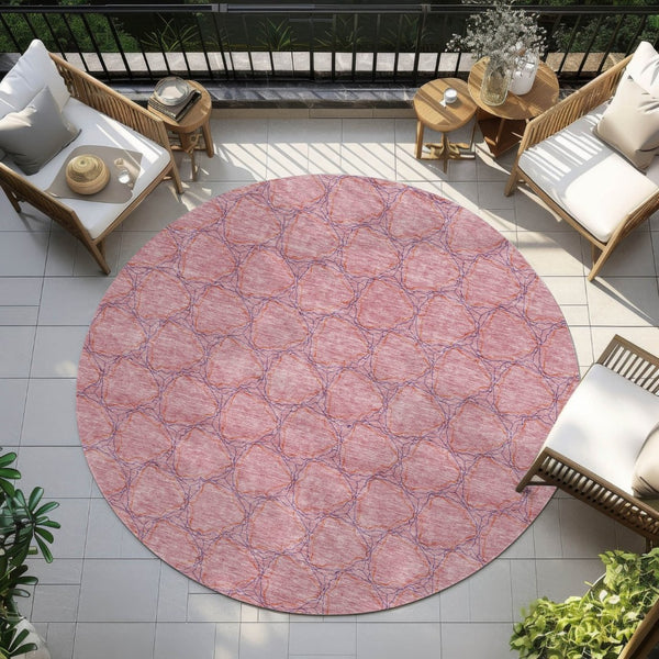 HomeRoots 5' Vibrant Pink and Purple Geometric Area Rug for Indoor and Outdoor Spaces - Durable & Washable! 8' Round 613568