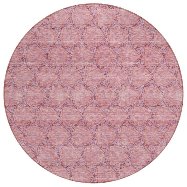 HomeRoots 5' Vibrant Pink and Purple Geometric Area Rug for Indoor and Outdoor Spaces - Durable & Washable! 8' Round 613568
