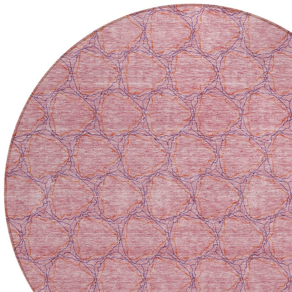 HomeRoots 5' Vibrant Pink and Purple Geometric Area Rug for Indoor and Outdoor Spaces - Durable & Washable! 8' Round 613568
