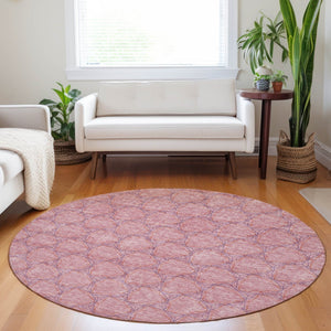 HomeRoots 5' Vibrant Pink and Purple Geometric Area Rug for Indoor and Outdoor Spaces - Durable & Washable! 8' Round 613568