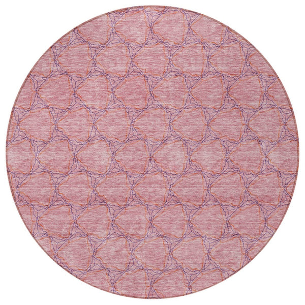 HomeRoots 5' Vibrant Pink and Purple Geometric Area Rug for Indoor and Outdoor Spaces - Durable & Washable! 8' Round 613568