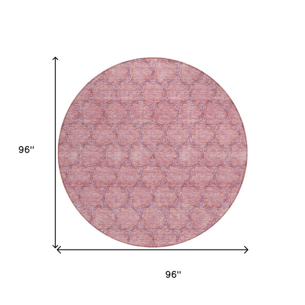 HomeRoots 5' Vibrant Pink and Purple Geometric Area Rug for Indoor and Outdoor Spaces - Durable & Washable! 8' Round 613568