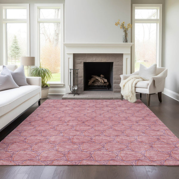 HomeRoots 5' Vibrant Pink and Purple Geometric Area Rug for Indoor and Outdoor Spaces - Durable & Washable! 10' X 14' 613571