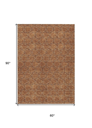 HomeRoots 5' Orange and Ivory Geometric Area Rug - Washable, Durable, Indoor-Outdoor Design for Any Space 5' X 8' 613573