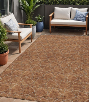 HomeRoots 5' Orange and Ivory Geometric Area Rug - Washable, Durable, Indoor-Outdoor Design for Any Space 5' X 8' 613573
