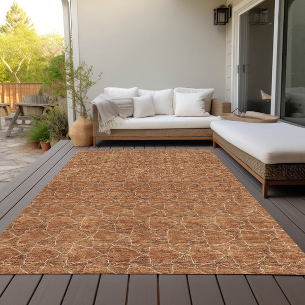 HomeRoots 5' Orange and Ivory Geometric Area Rug - Washable, Durable, Indoor-Outdoor Design for Any Space 5' X 8' 613573