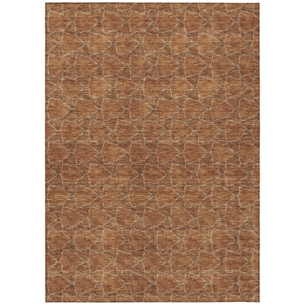 HomeRoots 5' Orange and Ivory Geometric Area Rug - Washable, Durable, Indoor-Outdoor Design for Any Space 5' X 8' 613573