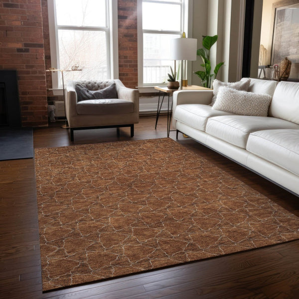 HomeRoots 5' Orange and Ivory Geometric Area Rug - Washable, Durable, Indoor-Outdoor Design for Any Space 5' X 8' 613573