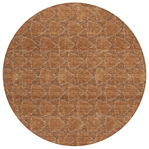 HomeRoots 5' Orange and Ivory Geometric Area Rug - Washable, Durable, Indoor-Outdoor Design for Any Space 8' Round 613574