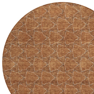HomeRoots 5' Orange and Ivory Geometric Area Rug - Washable, Durable, Indoor-Outdoor Design for Any Space 8' Round 613574