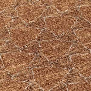 HomeRoots 5' Orange and Ivory Geometric Area Rug - Washable, Durable, Indoor-Outdoor Design for Any Space 8' Round 613574