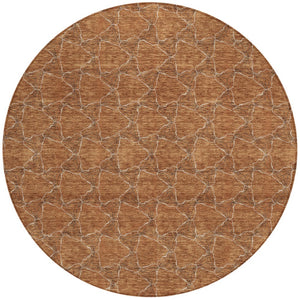 HomeRoots 5' Orange and Ivory Geometric Area Rug - Washable, Durable, Indoor-Outdoor Design for Any Space 8' Round 613574