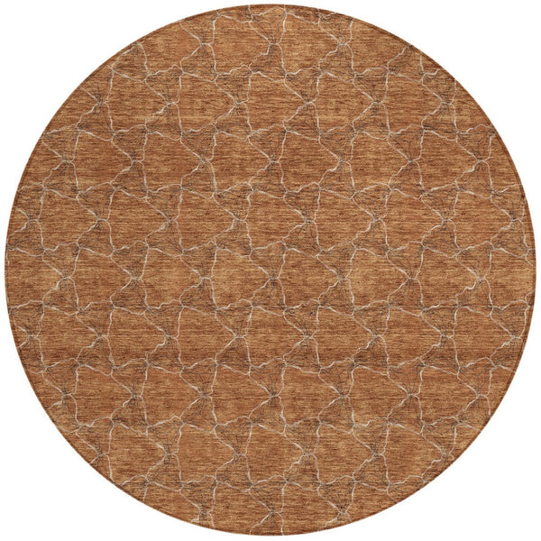 HomeRoots 5' Orange and Ivory Geometric Area Rug - Washable, Durable, Indoor-Outdoor Design for Any Space 8' Round 613574
